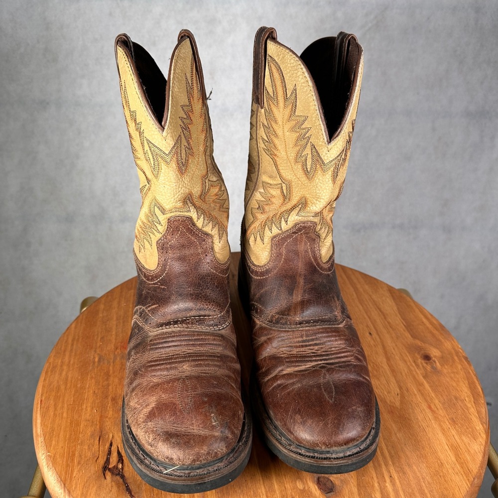 Justin Work Boots Mens 12EE Brown Leather Good WK4660 Western Square Toe - Picture 2 of 13